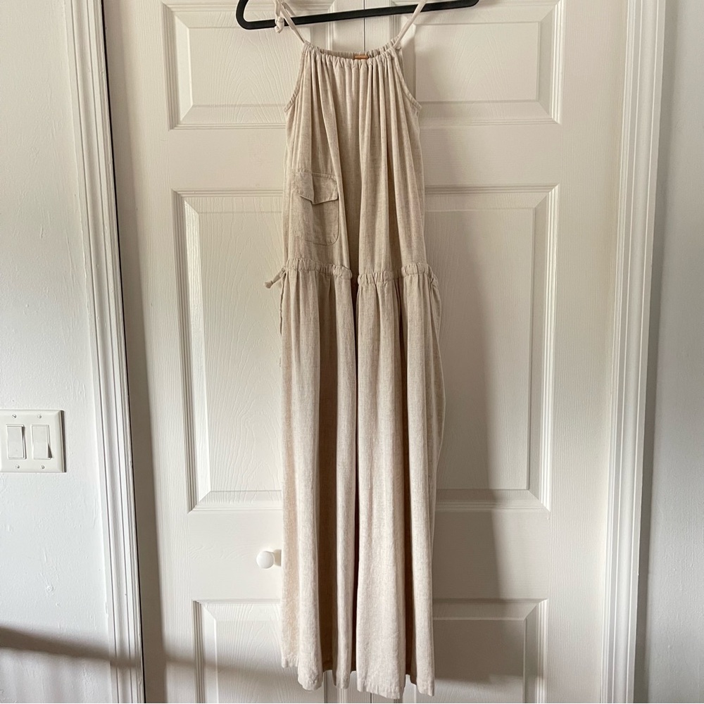Boho Linen Midi/Maxi Dress in Natural Beige